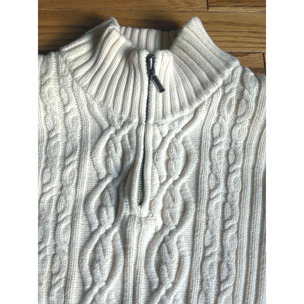 VTG 90s Lands End Cream 100% Cotton Cable Knit Quarter Zip Sweater Old Money - Picture 4 of 7